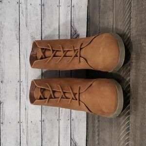 Madden Girl-Domain Lace Up Wedge Ankle Booties Chestnut Size 7.5M